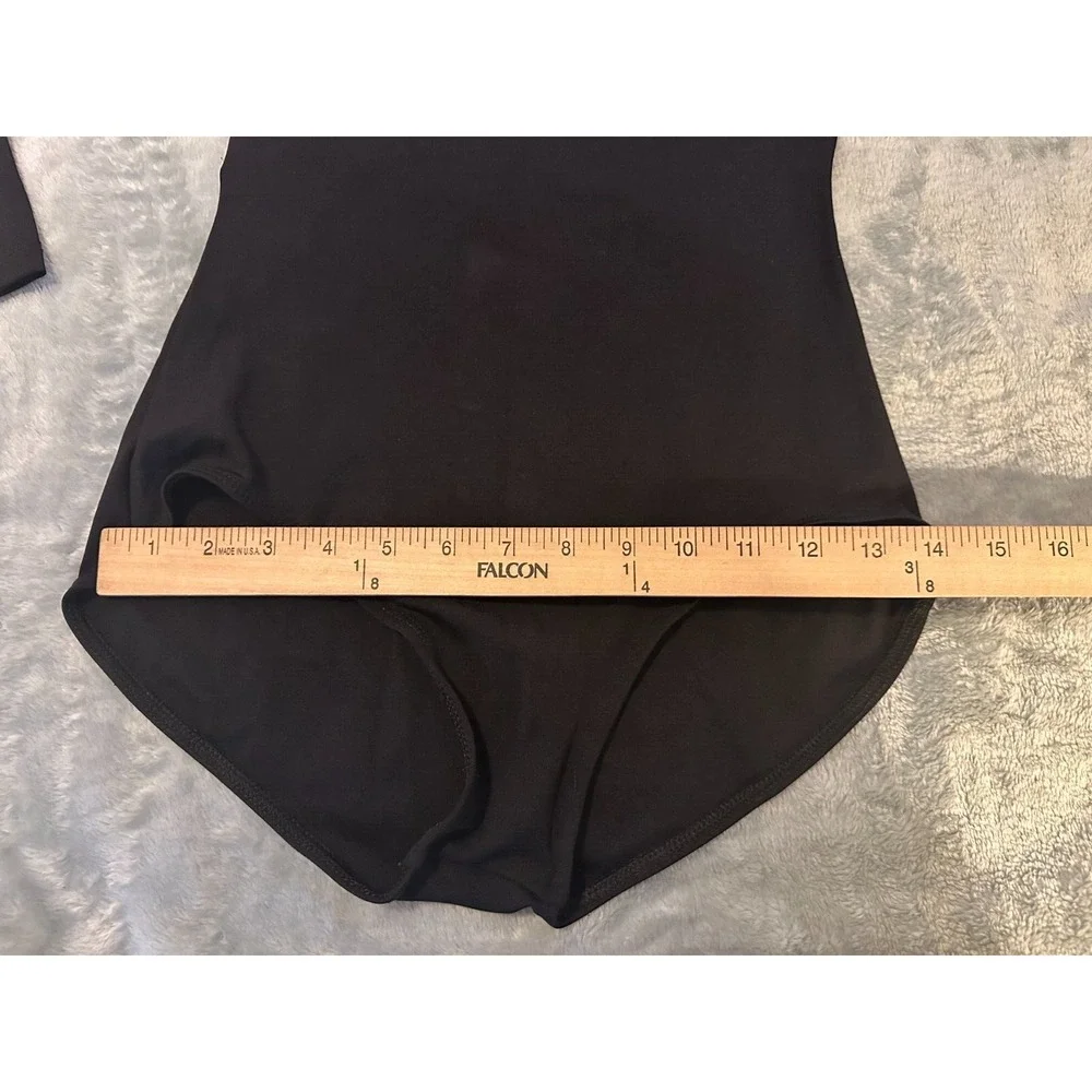 Black Bodysuit Leotard Scoop Neck Long Sleeve Stretchy Nylon Spandex Gymnastics
